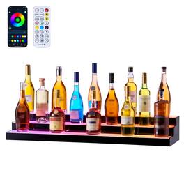 VEVOR - LED Lighted Liquor Bottle Display, 3 Tiers 40 inches, Acrylic Illuminated Home Bar Shelf Display with RF Remote - Black