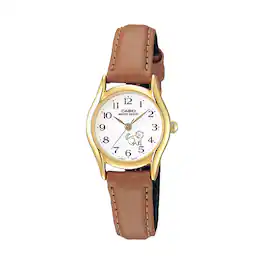 Casio - Women’s White Dial Analog Watch with Tan Leather Strap - LTP-1094Q-7B7RDF - Brown
