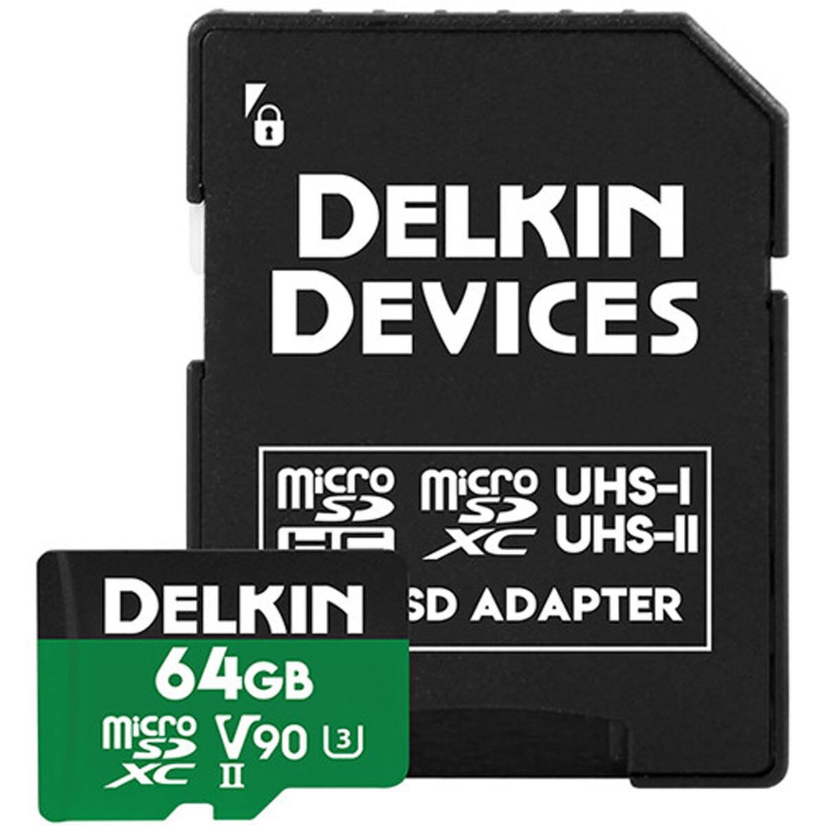 DELKIN DEVICES  
UHS-I UHS-II  
DELKIN SD ADAPTER  
64GB microSDXC  
V90