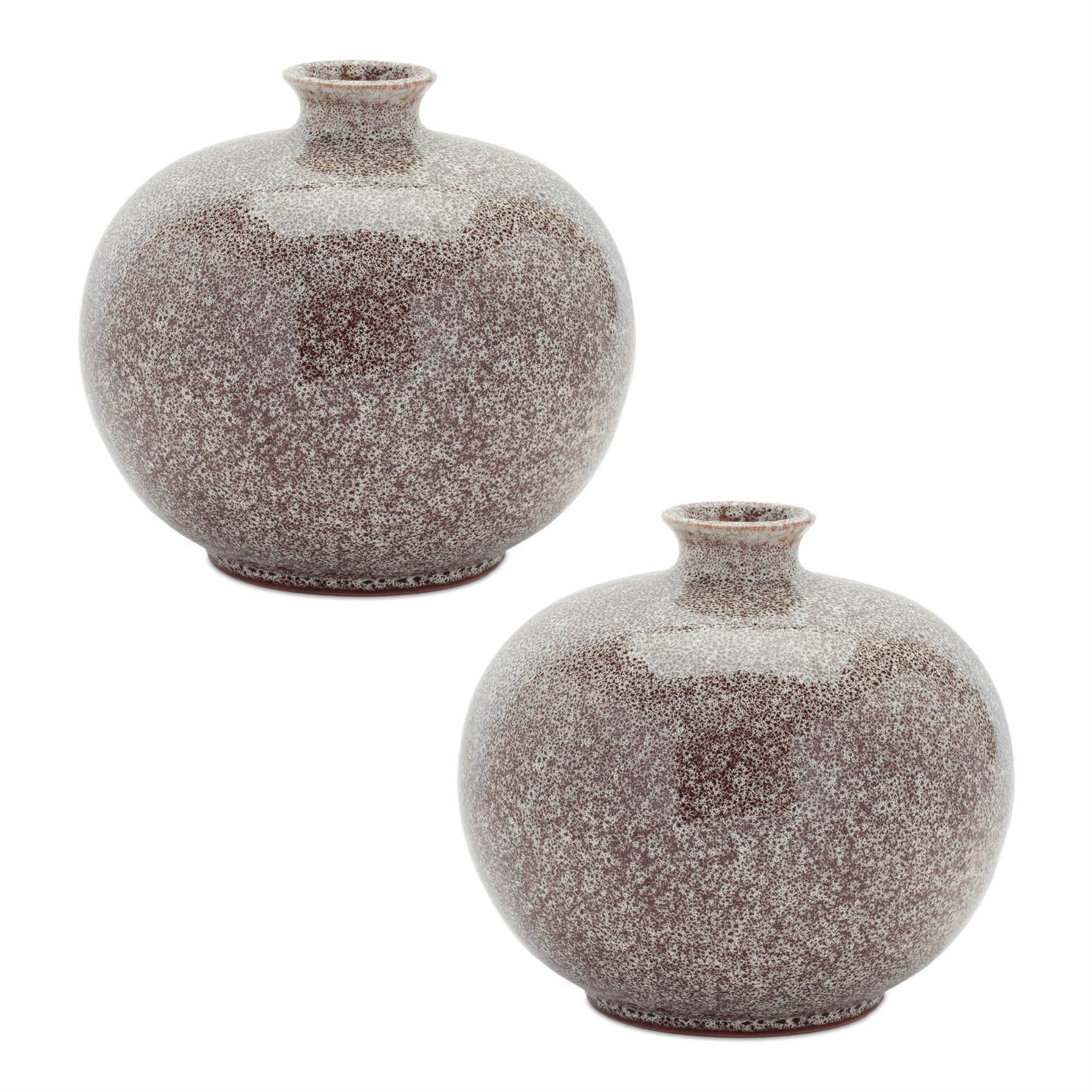 Back. BreeBe - Speckled Ceramic Bottle Vase (Set of 2) - Gray, Brown.