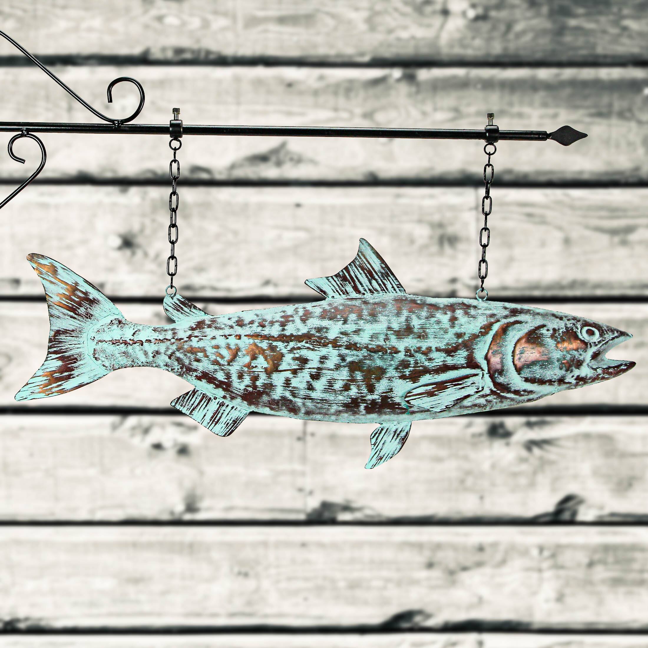 Alt View 4. Contrast Inc. - 30in Metal Salmon Hanging Wall Bracket Verdigris Copper Coastal Outdoor Decor - Multicolored.