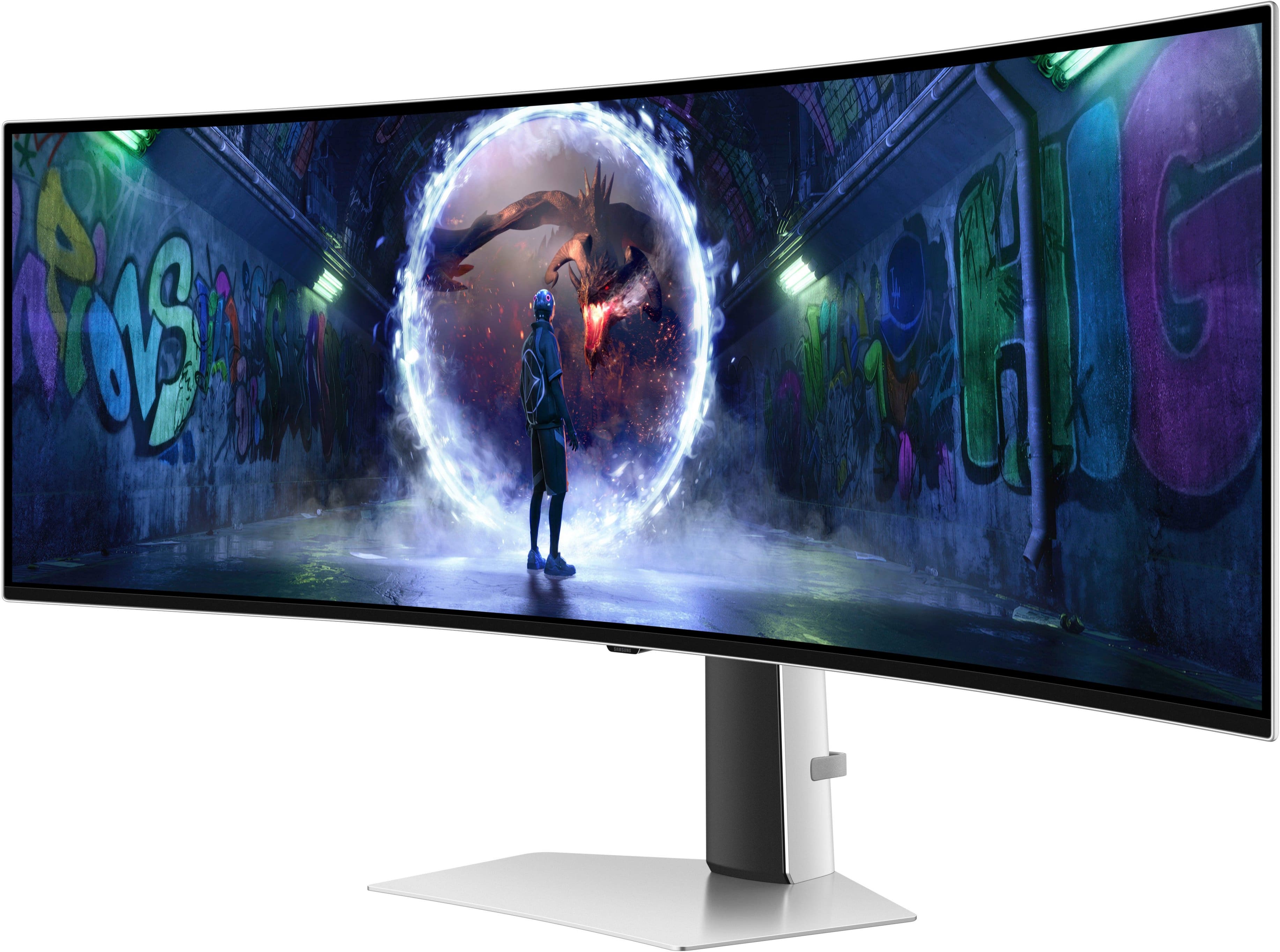 Alt View 14. Samsung - 49" Odyssey OLED G9 (G93SD) Dual-QHD 240Hz 0.03ms G-Sync Compatible Curved Glare Free Gaming Monitor - Silver.