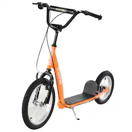 Aosom - Youth Scooter Kick Scooter for Kids 5+ with Adjustable Handlebar 16" Front and 12" Rear Dual Brakes Inflatable Wheels - Orange