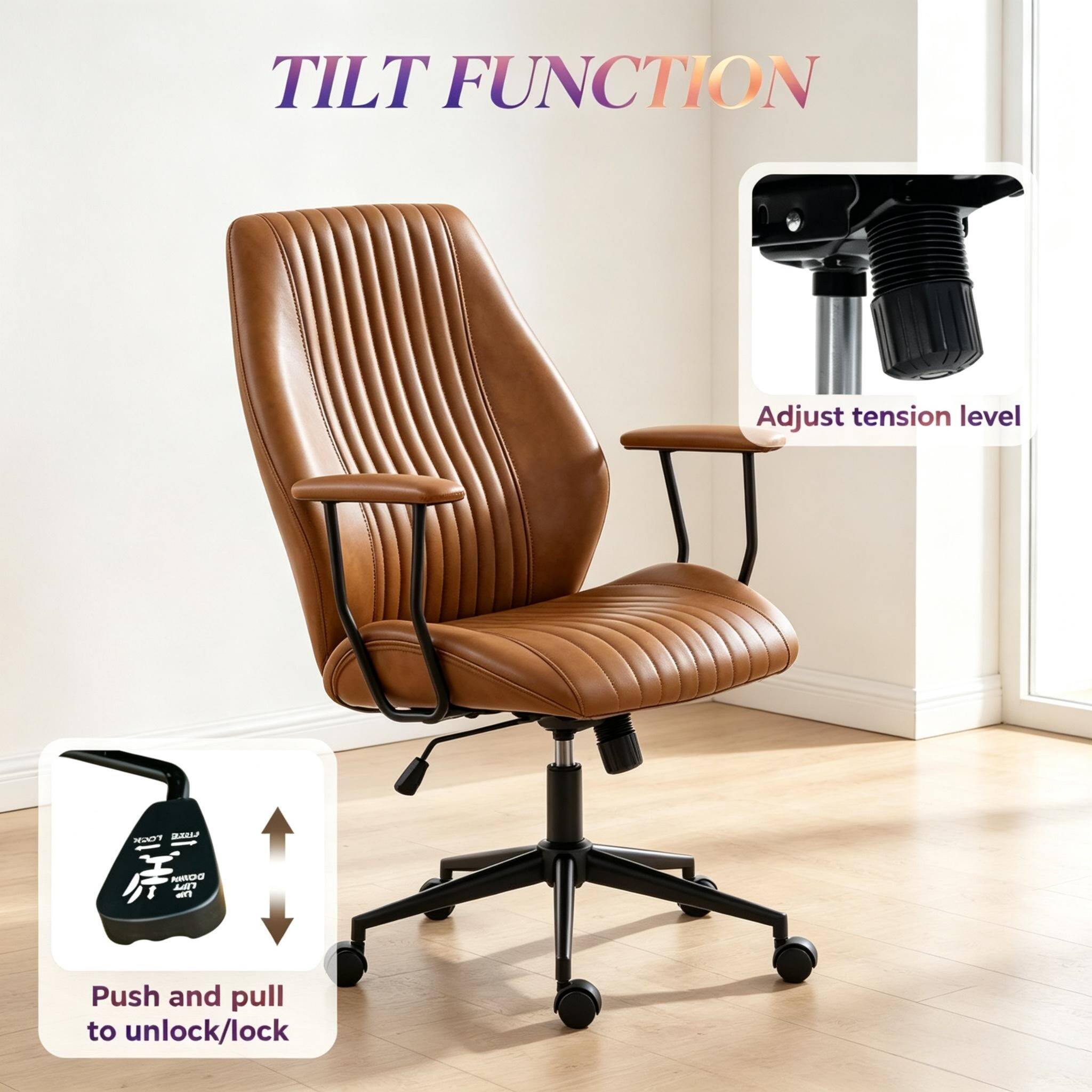TILT FUNCTION

Adjust tension level

LOCK use ANIDO LIFT an

Push and pull to unlock/lock