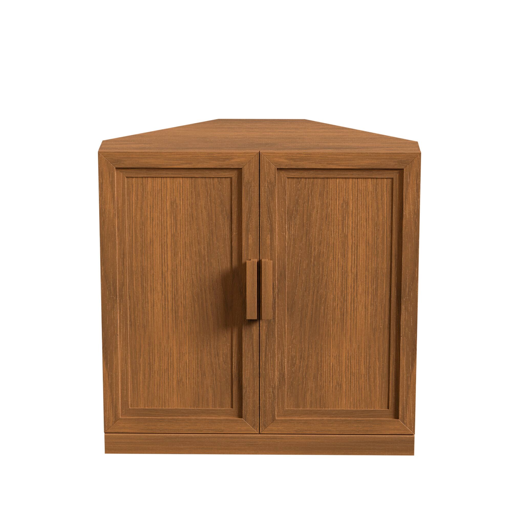 Alt View 2. Lirago - Set of 2  Small Corner Accent Cabinets with Solid Wood Doors in Walnut Color 31"Hx31"Wx16"D - Walnut.
