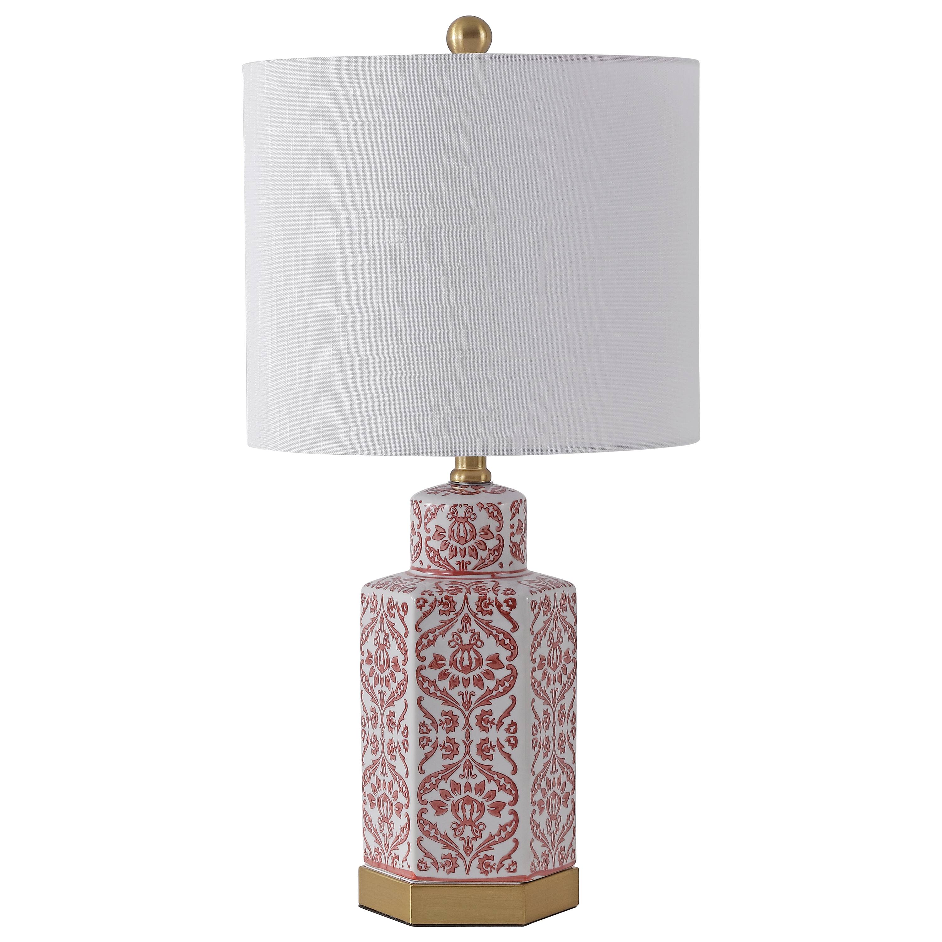 Alt View 7. Jonathan Y - Diana 23.5" Classic Red and White Floral Ceramic Table Lamp with Brass Base, Traditional for Living Room - Red/White.