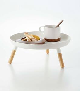 Yamazaki Home - Countertop Pedestal Tray (5" H) - Steel + Wood - White