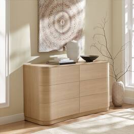 Mirae 6-Drawer Curved Dresser by Modway - Brushed Light Oak