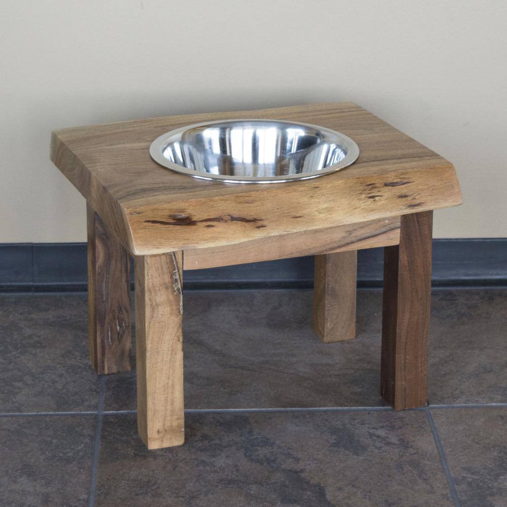 Alt View 3. AmeriHome - Acacia Wood Live Edge Single Bowl Pet Feeder Stand - Brown.