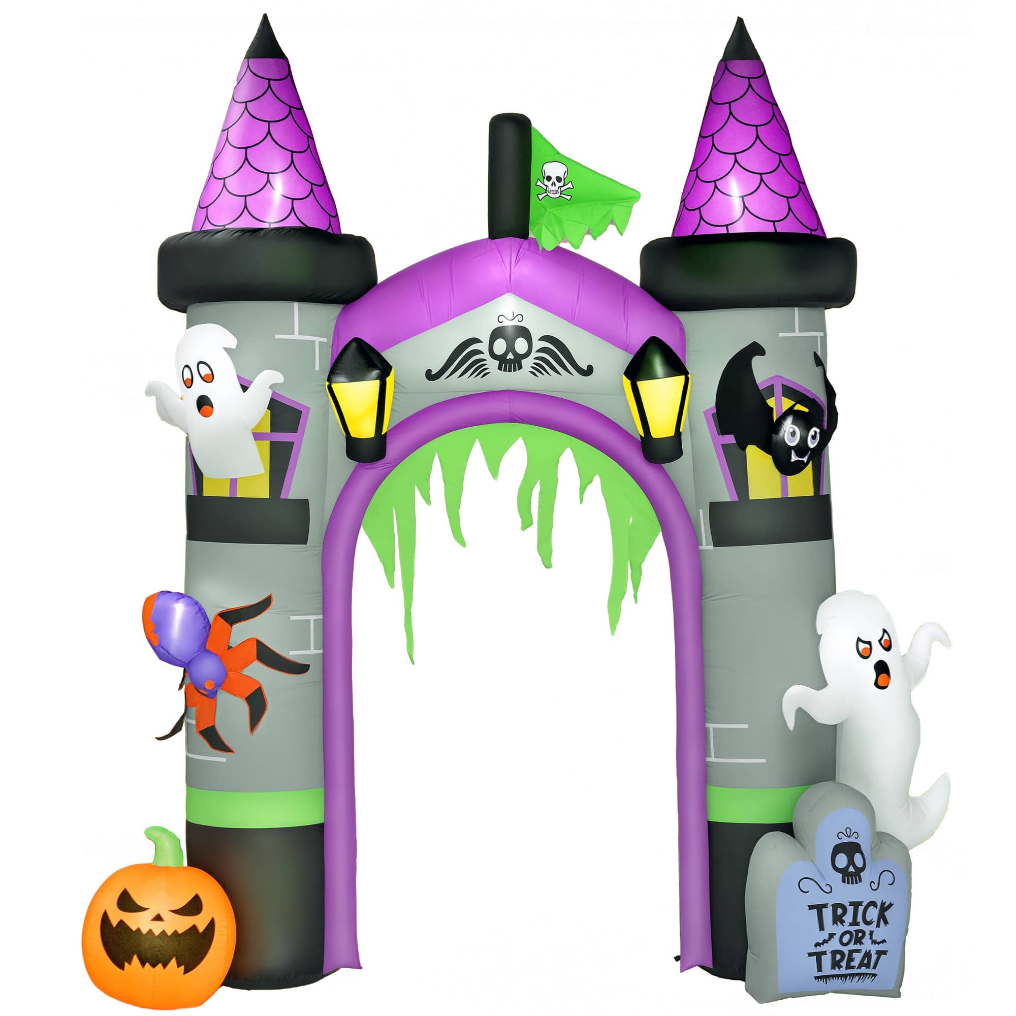 Outsunny - 12ft LargeHalloween Inflatable Archway, Blow up Castle with Ghost, Pumpkin, Spider, Outdoor LED Yard Display, Waterproof - Multi-colored