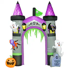 Outsunny - 12ft LargeHalloween Inflatable Archway, Blow up Castle with Ghost, Pumpkin, Outdoor LED Yard Display, Waterproof - Multi-colored