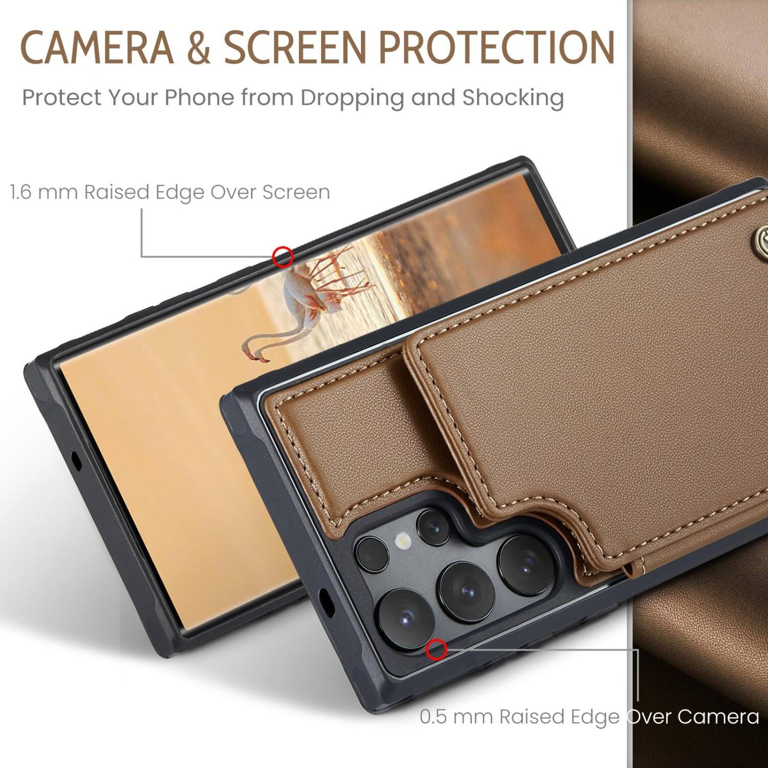 CAMERA & SCREEN PROTECTION  
Protect Your Phone from Dropping and Shocking  

1.6 mm Raised Edge Over Screen  
0.5 mm Raised Edge Over Camera
