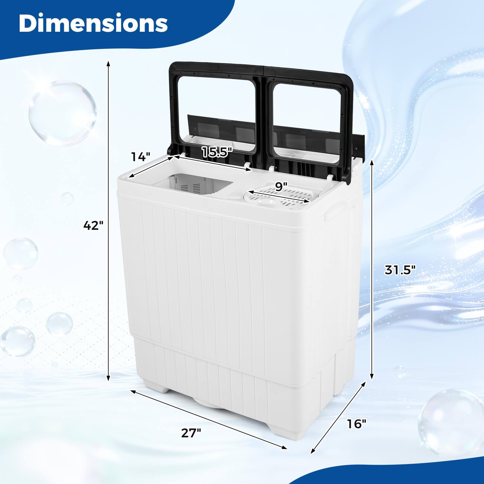 Dimensions: 14" x 15.5" x 9" x 42" x 31.5" x 27" x 16"