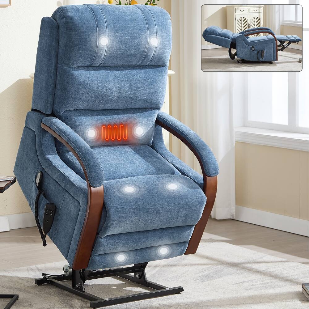 Alt View 7. Ropilly - Ropilly Dual Motor Power Lift Recliner Blue Chenille Massage Chair 350 LBS - Blue.