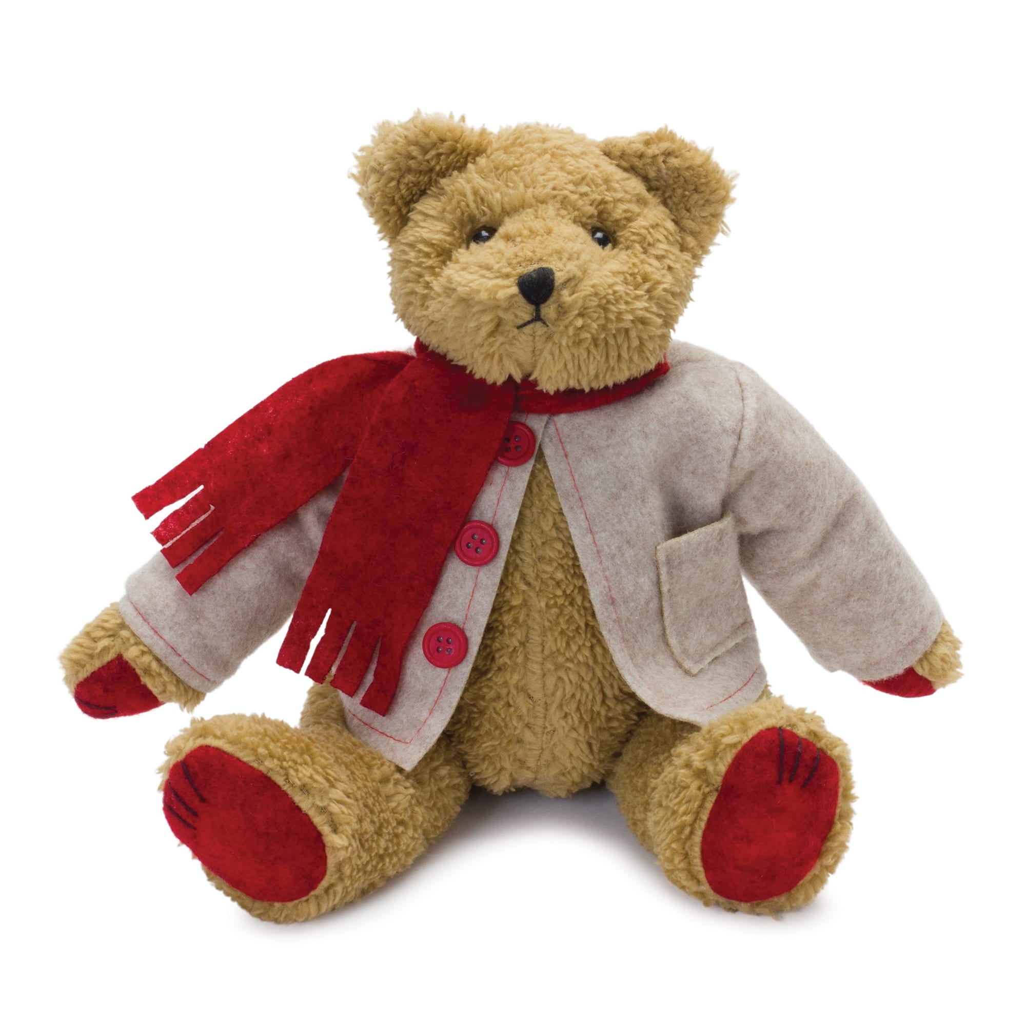 BreeBe - Vintage Teddy Bear with Coat and Scarf 14"H - Brown, Red