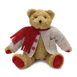 BreeBe - Vintage Teddy Bear with Coat and Scarf 14"H - Brown, Red