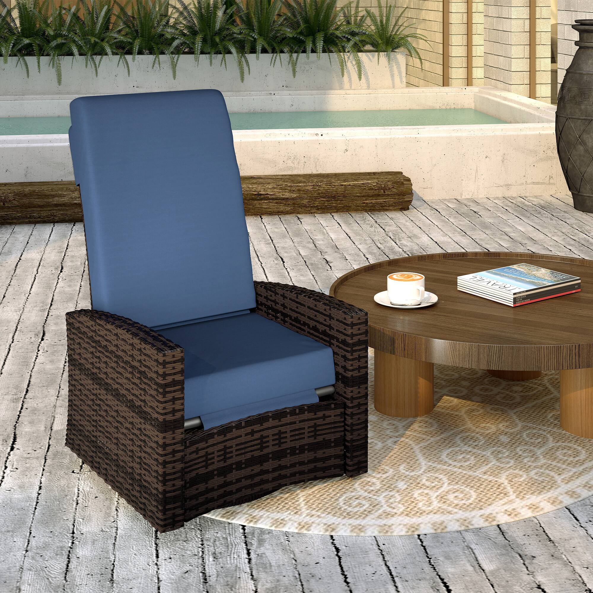 Alt View 1. Outsunny - Wicker Swivel Recliner Chair, Lifting Footrest, 360° Rotating Basic, Water-resistant Cushions - Blue.