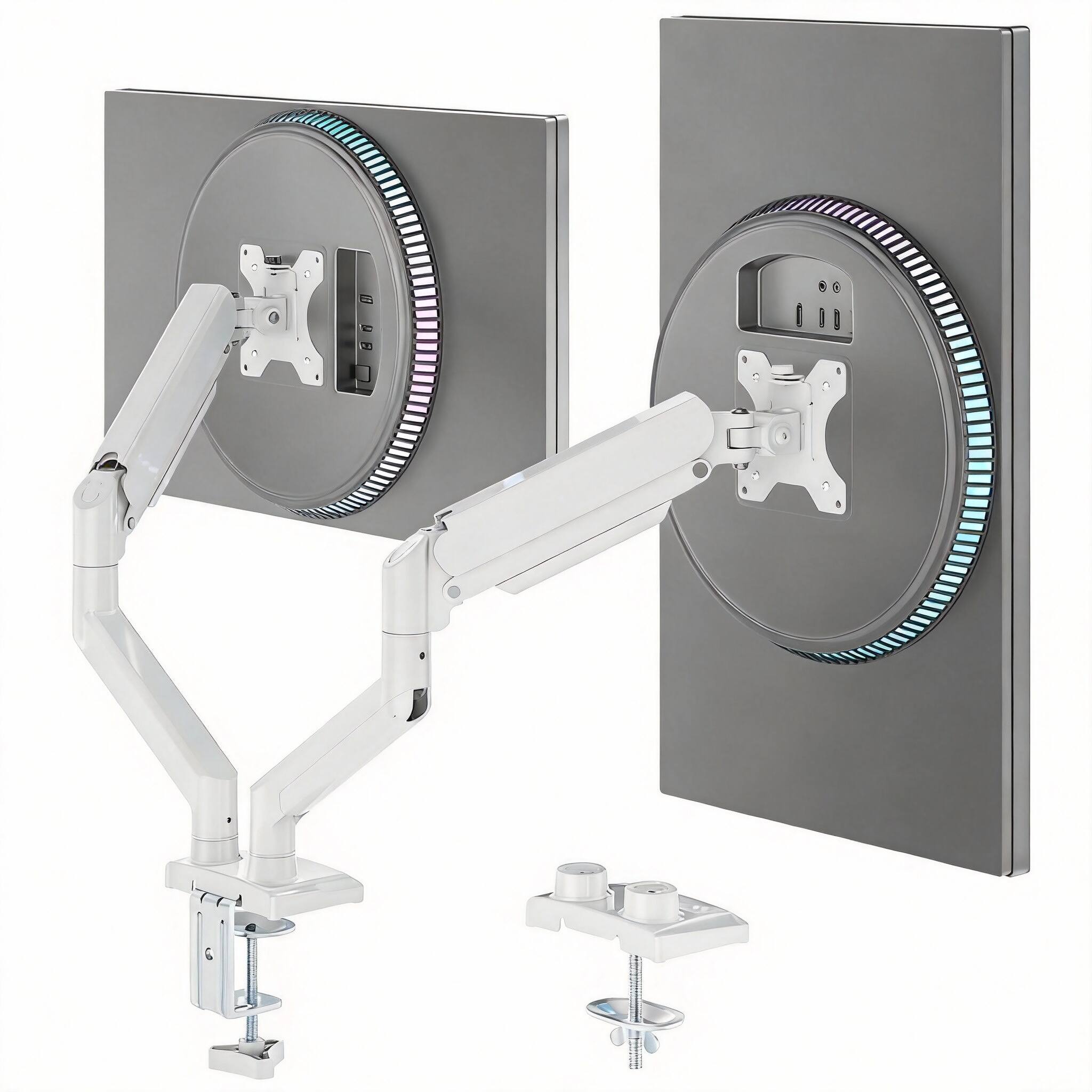 CovertSafe - 17-32 inch Dual Gas Spring Monitor Arm for Two Screens - White 2 Monitors 19.8lbs