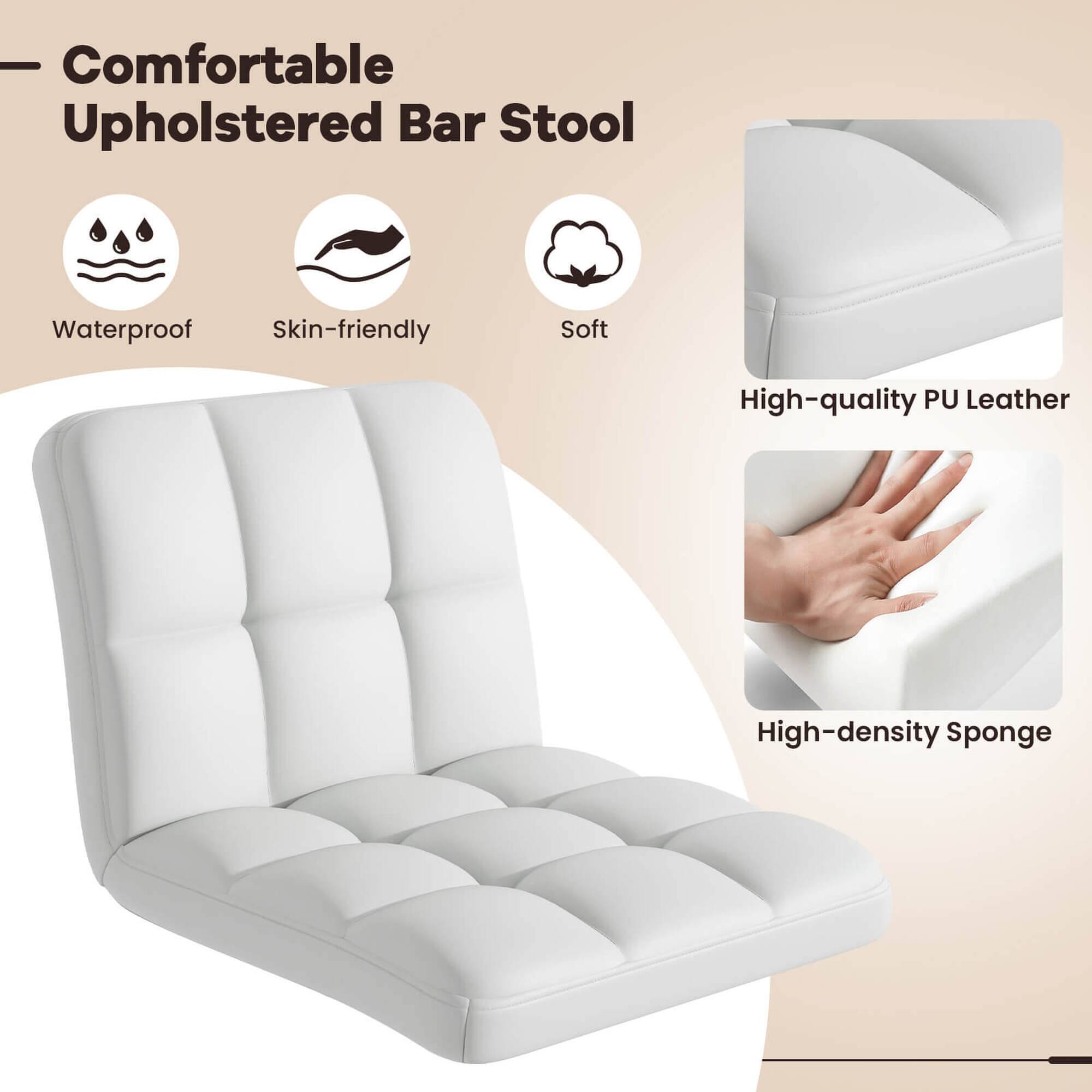 Comfortable Upholstered Bar Stool: High-density Sponge, Waterproof, Skin-friendly, Soft, High-quality PU Leather.