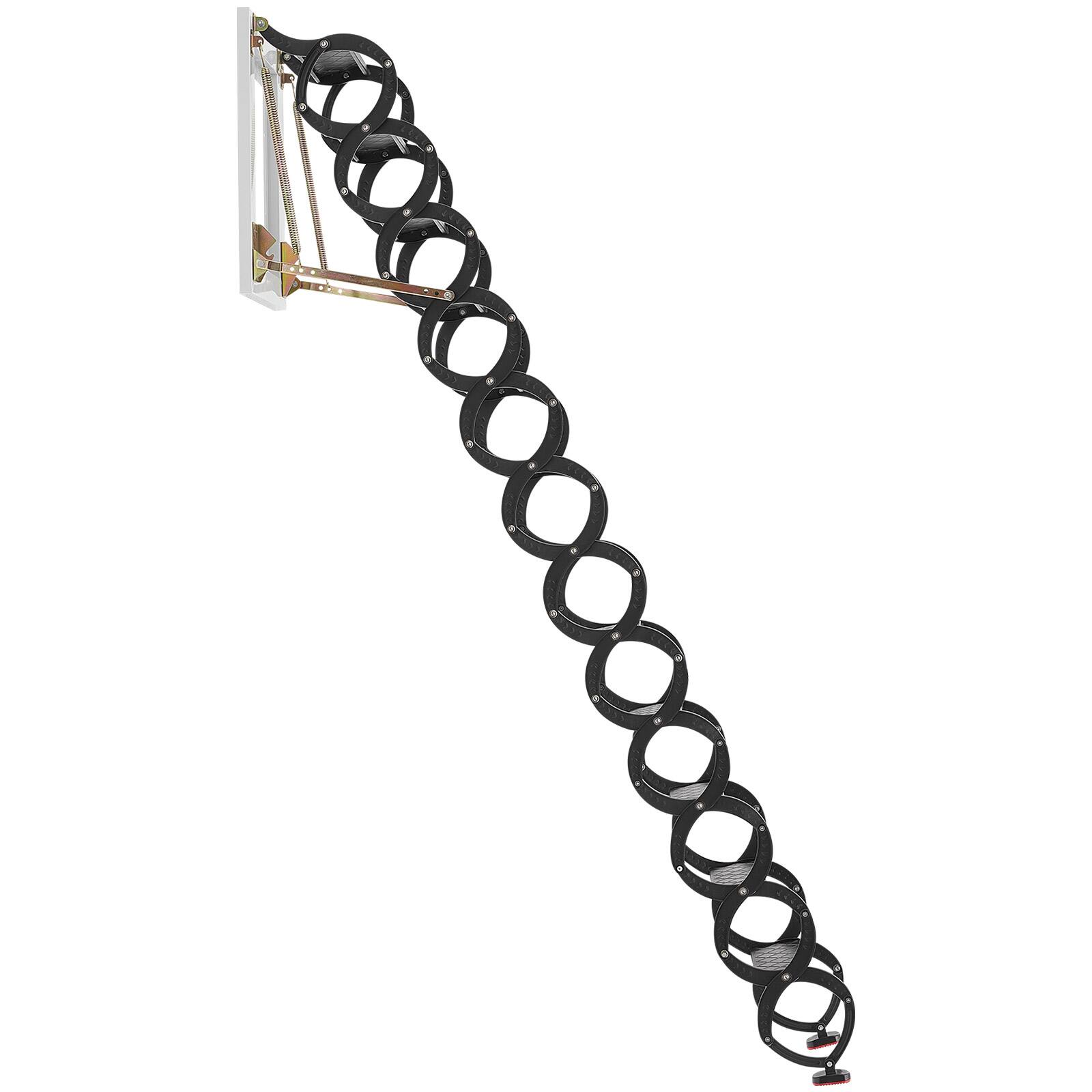 Alt View 5. VEVOR - Attic Ladder Wall-Mounted, 660LBS/299.4KG Capacity, Fits 9.5 to 10 ft Ceiling Height, 12-Step Steel Folding Stairs - Black.