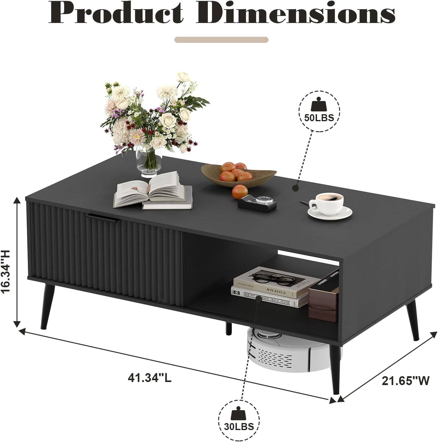 Product Dimensions

- Height (H): 16.34"
- Length (L): 41.34"
- Width (W): 21.65"
- Weight Capacity: 50LBS
- Weight Capacity (Lower Shelf): 30LBS