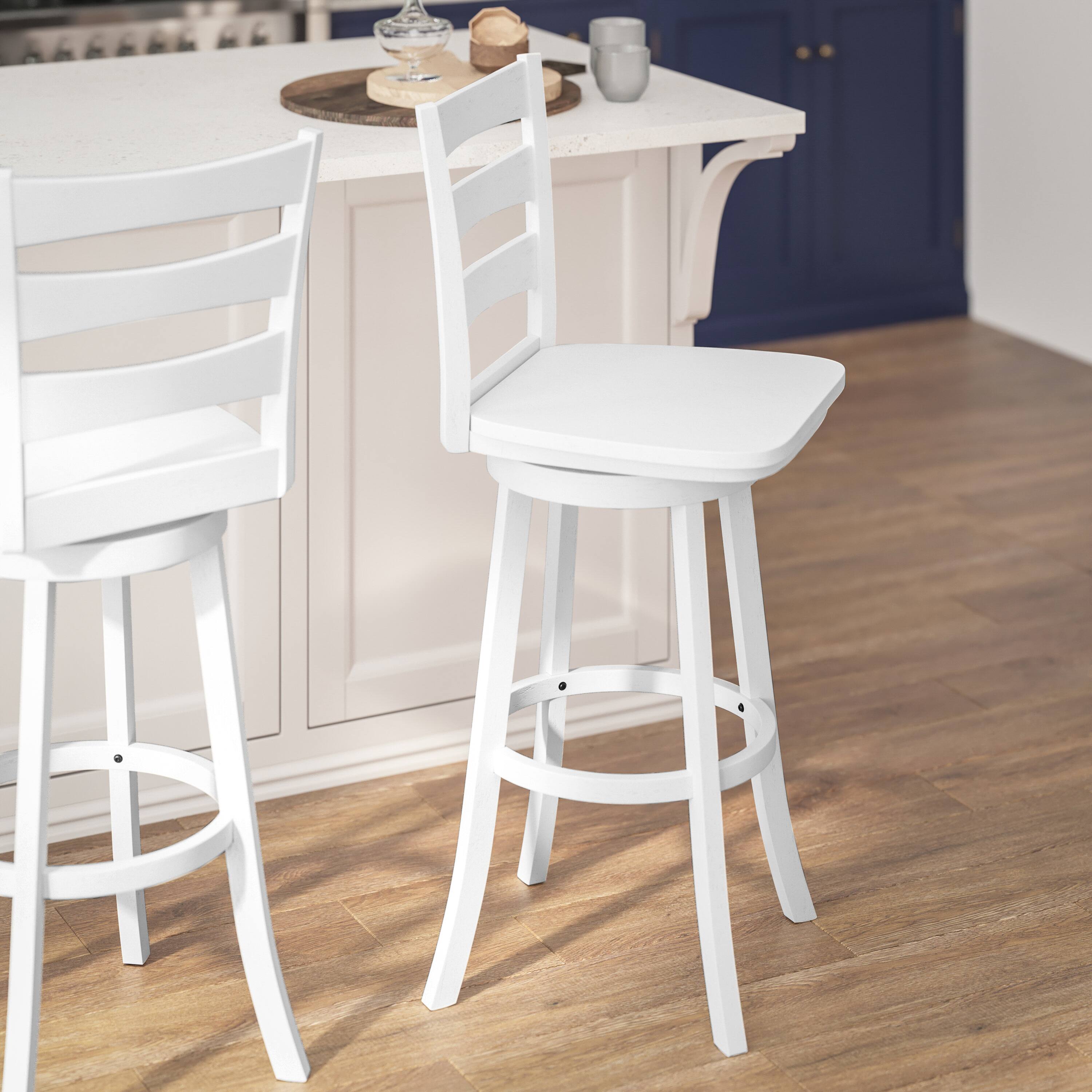 Alt View 3. Flash Furniture - Liesel Commercial Grade Wooden Classic Ladderback Swivel Bar Height Barstool with Solid Wood Seat, Antique White Wash - White.