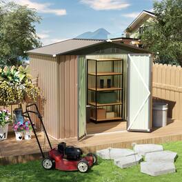 Anysun - 8FT x 6FT Garden Shed with Apex Roof – Galvanized Steel Metal Storage House for Patio, Backyard, Lawn - Brown