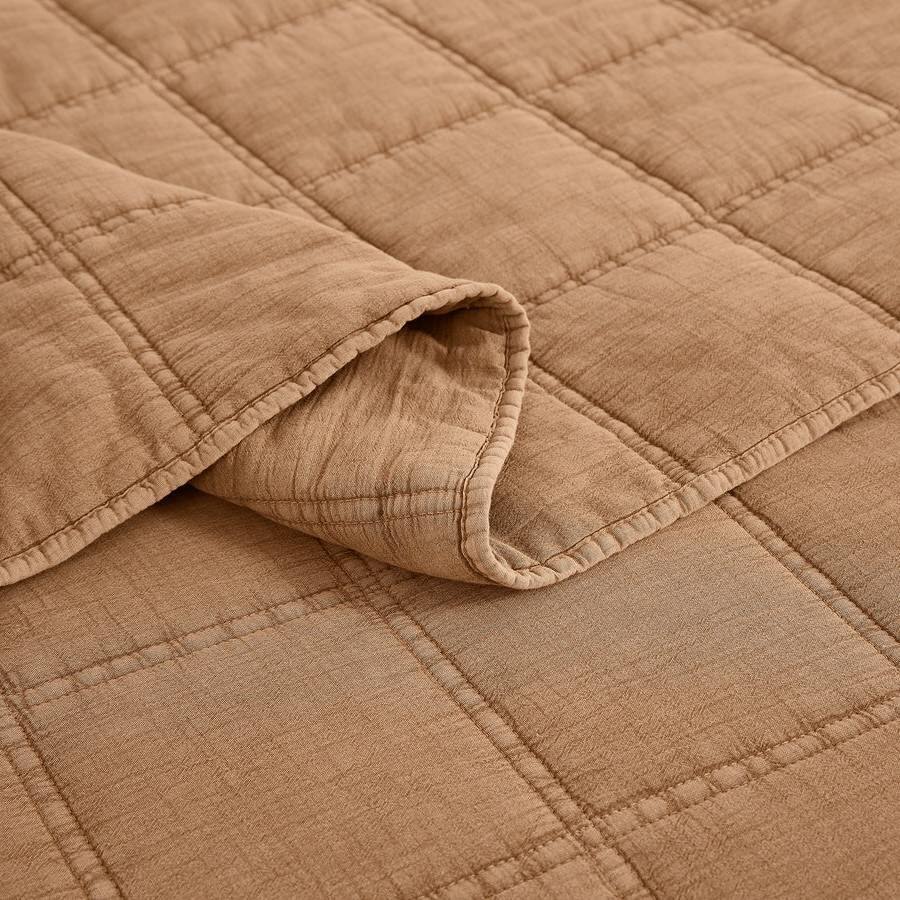 Alt View 1. Hivvago - King / California King size Taupe Brown Sienna Faded Stone Washed Cotton Quilt - Taupe Brown.