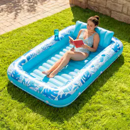 Joyfy - 70" Pool Floats Inflatable Pool Tanning Adults Floats Bed Tanning with Pillow Drink Holders Tanning Pool - Blue