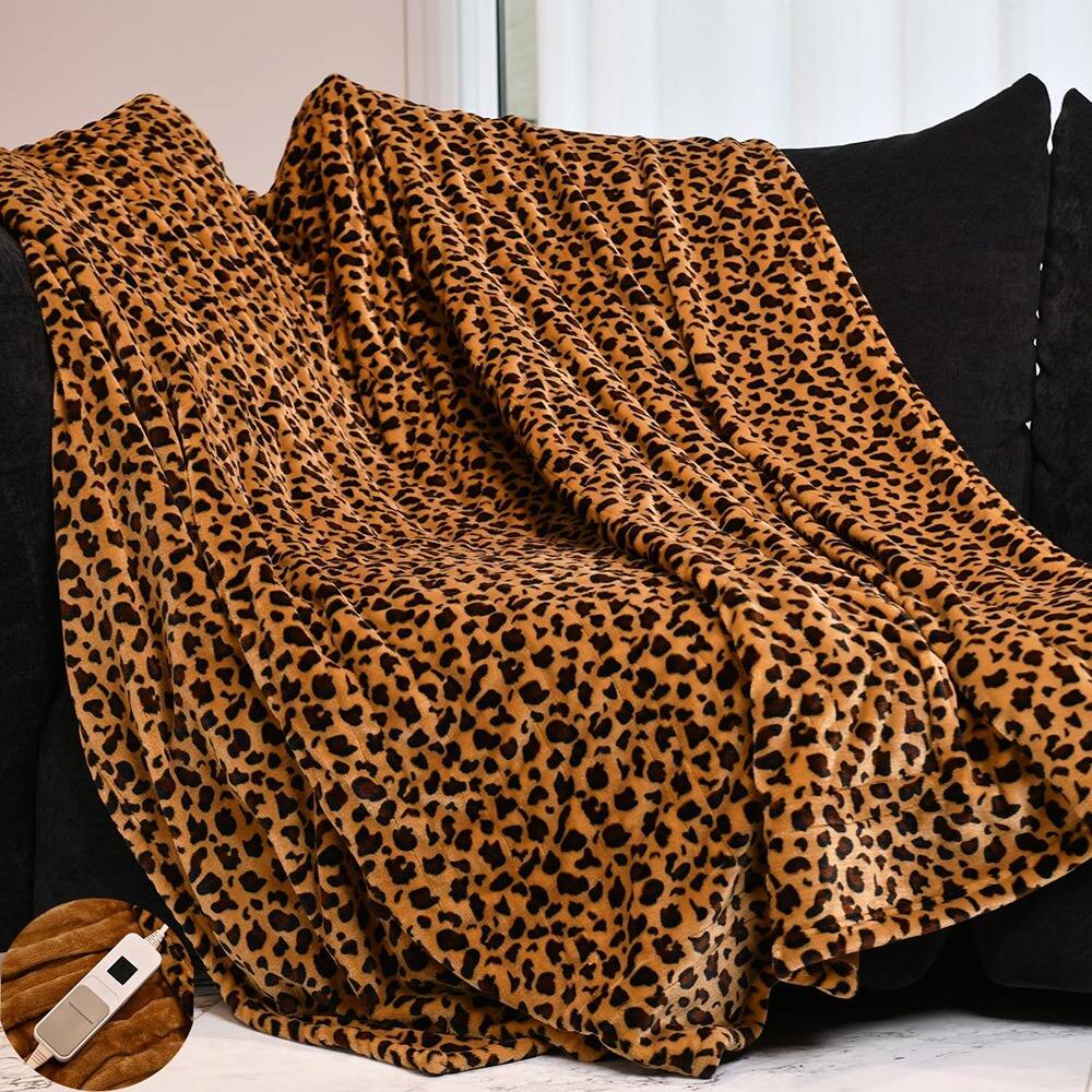 MOSZAR LLC - Electric Heated Blanket, 4 Heat Levels, Auto Off, Soft Print, 50x60 - Cheetah