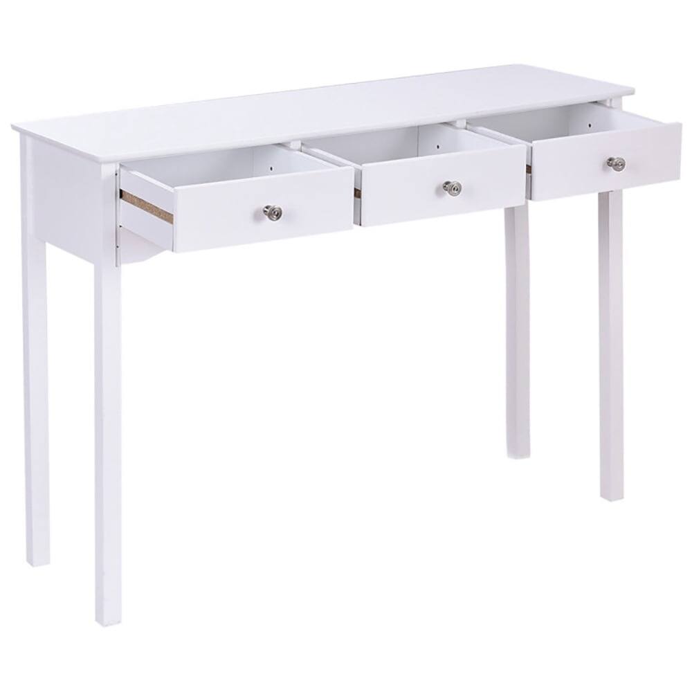 Back. Kadyn - Side Sofa Table with Storage 3-Drawers-white, Narrow Console Table, Entryway Hall Table with Shelves for Foyer - White.