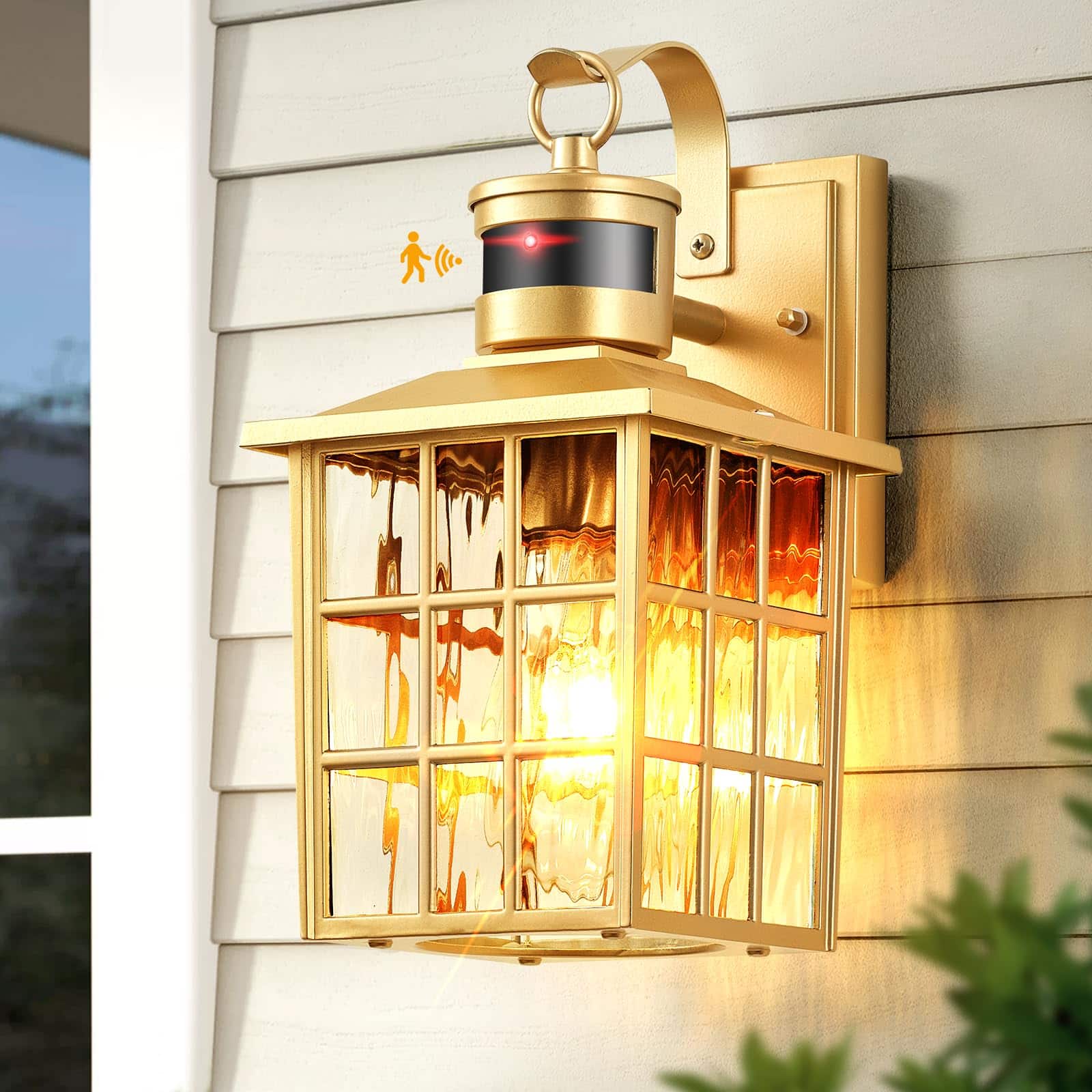 Dazzling Pops - VIANIS Porch Lights Outdoor Gold Outdoor Garage Lights Wall Mount Modern Outside Motion Sensor Lights - Gold 1-Pack