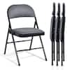 Front. Costway - Set of 4 Folding Chairs Fabric Upholstered Padded Seat Metal Frame Home Office - Black + Grey.