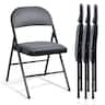 Costway - Set of 4 Folding Chairs Fabric Upholstered Padded Seat Metal Frame Home Office - Black + Grey