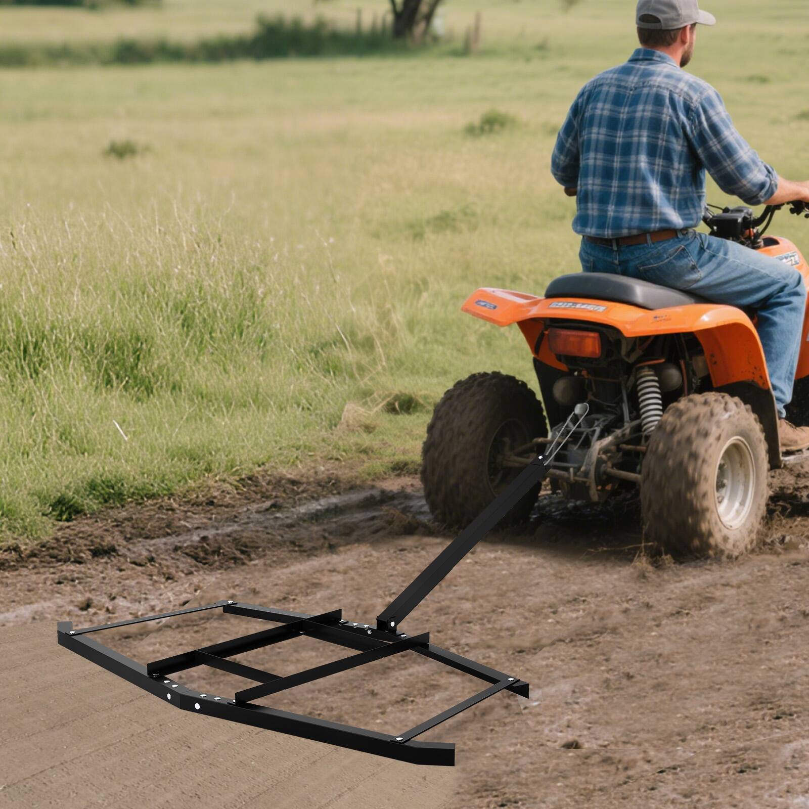 Alt View 3. Gymax - Gymax 66'' Wide Driveway Drag Tow-Behind Leveling Rake w/Reinforced Bars for ATV/UTV - Black.