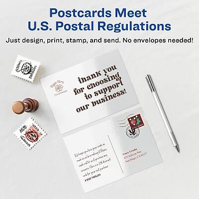 Postcards Meet U.S. Postal Regulations

Just design, print, stamp, and send. No envelopes needed!

Thank you for choosing to support our business!

[Postcard with a design and text]

[Postcard with a design and text]

[Postcard with a design and text]

[Postcard with a design and text]