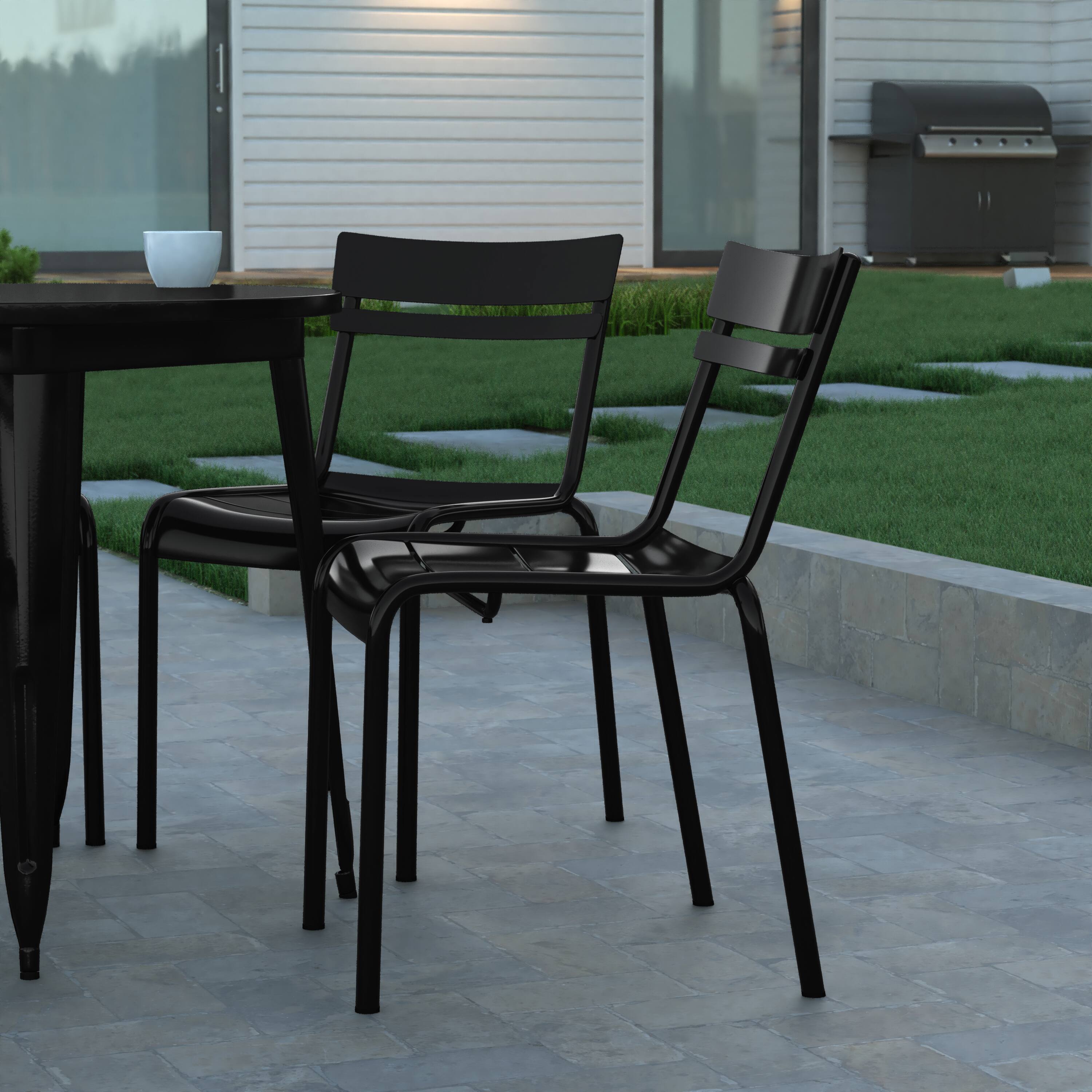 Alt View 5. Emma + Oliver - Rennes Armless Powder Coated Steel Stacking Dining Chair with 2 Slat Back for Indoor-Outdoor Use - Black.