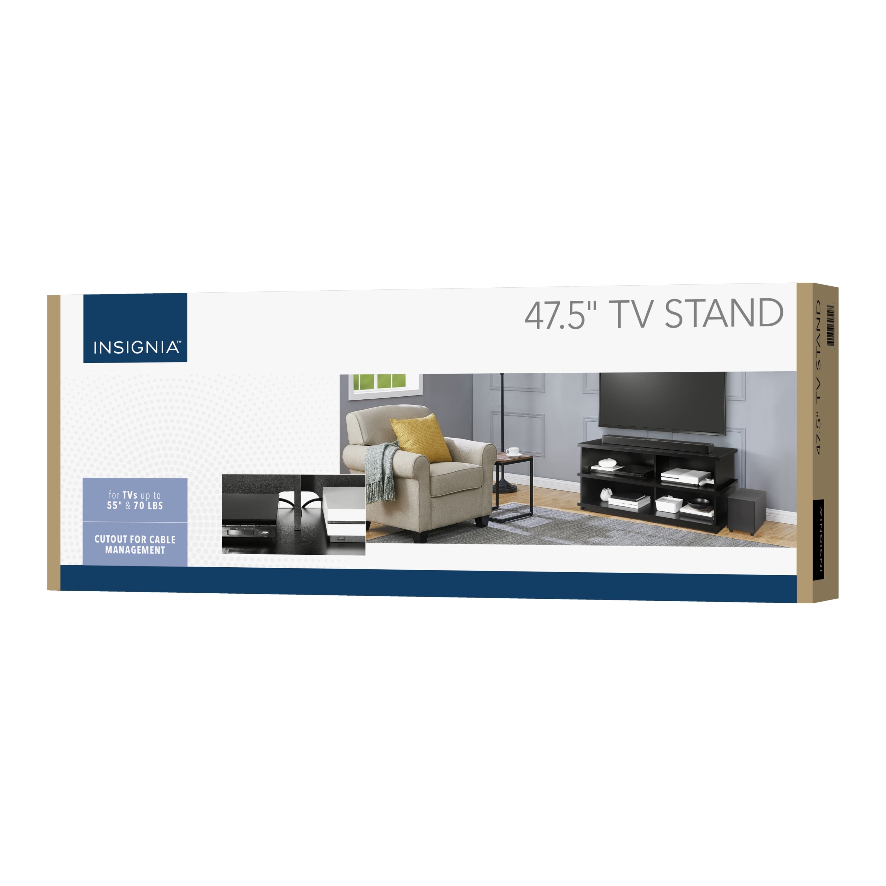 INSIGNIA 47.5" TV STAND - CUTOUT FOR CABLE MANAGEMENT - HOLDS UP TO 55" TVS UP TO 70 LBS - STANDARD SIZE 1.