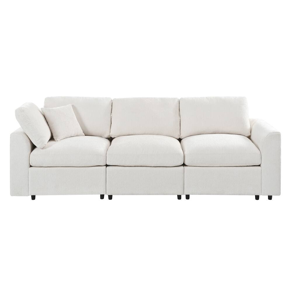 Left. Loheer - Loheer 101.57" Modern 3-Seater Sofa Chenille Couch with Solid Wood Frame Deep Seating Living Room Sofa with Throw Pillow - Beige.