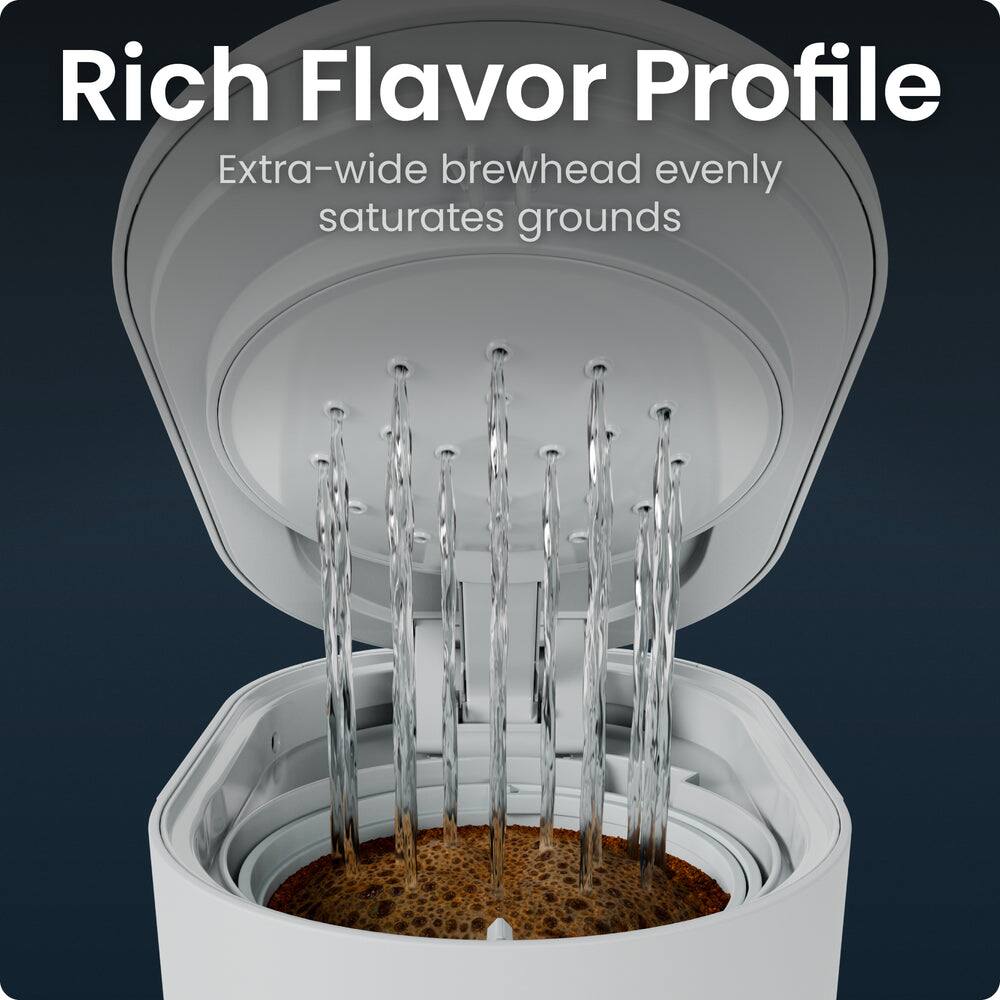 Rich Flavor Profile  
Extra-wide brewhead evenly saturates grounds