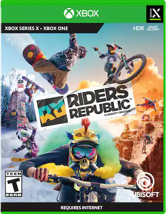 XBOX SERIES X · XBOX ONE, SMART HDR DELIVERY, RIDERS REPUBLIC, A UBISOFT ORIGINAL, TEEN T ESRB, REQUIRES INTERNET - M (Mature 17+)
