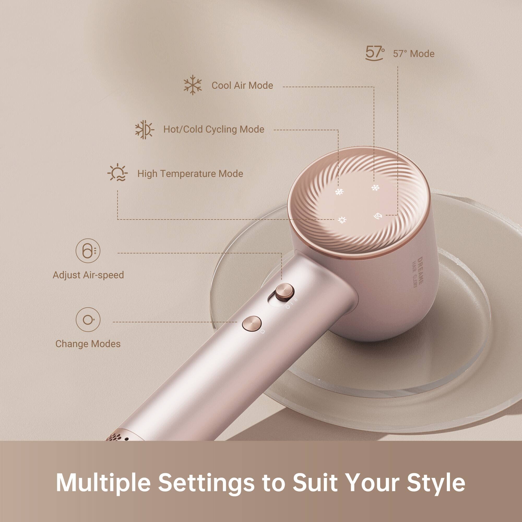 57° Mode

- Cool Air Mode
- Hot/Cold Cycling Mode
- High Temperature Mode

Adjust Air-speed

Change Modes

Multiple Settings to Suit Your Style