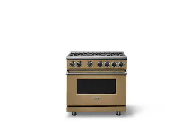 Front. Viking - 36 in. Wide 6 Burner Pro 7 Series 5.6 Cu. Ft. Freestanding Sealed Burner Gas Convection Range - Golden Hour - Golden Hour.