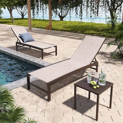 Alt View 7. Crestlive Products - Crestlive Products Set of 2 Brown Aluminum Frame Stationary Chaise Lounge Chair Beige Texteline Sling Seat - Beige.