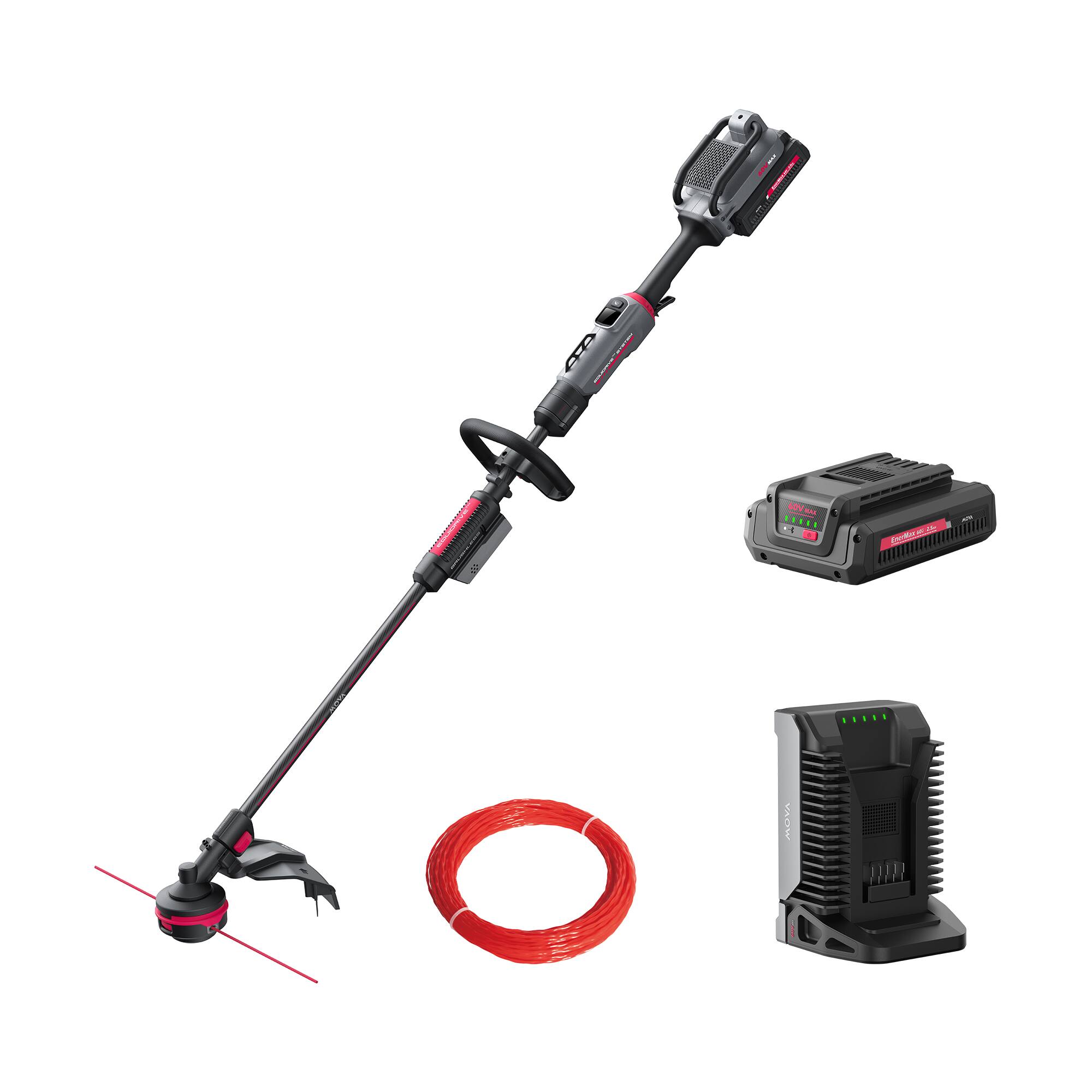 Front. MOVA - 60V 16" Brushless String Trimmer Kit with 2.5A Battery and 430W Charger-GT616TC - Black.