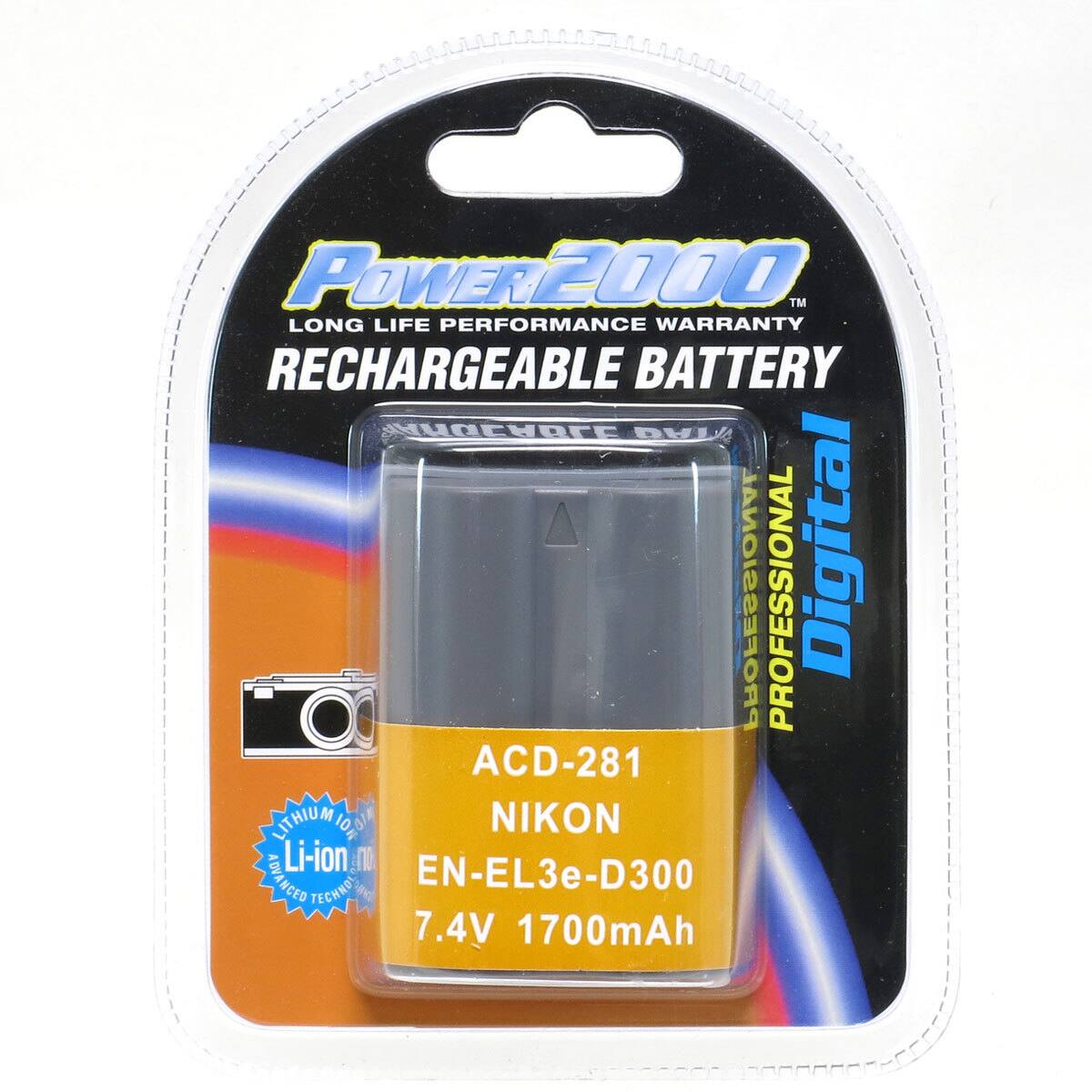 Power2000 - EN-EL3E 7.4V 1700mAh Rechargeable Lithium-Ion Battery for Nikon Digital Cameras