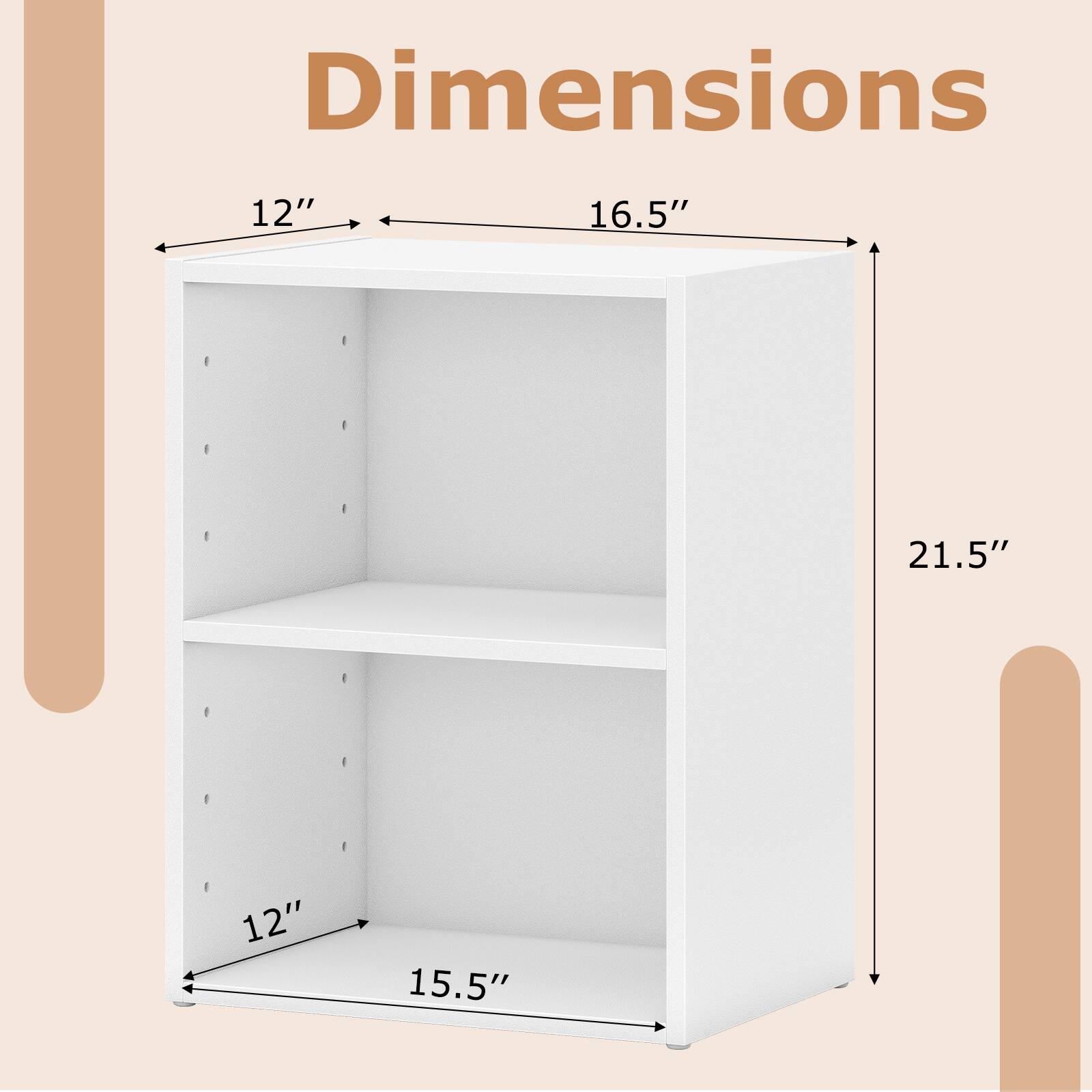 Dimensions:  
- Width: 12"  
- Depth: 16.5"  
- Height: 21.5"  
- Shelf Width: 12"  
- Shelf Depth: 15.5"