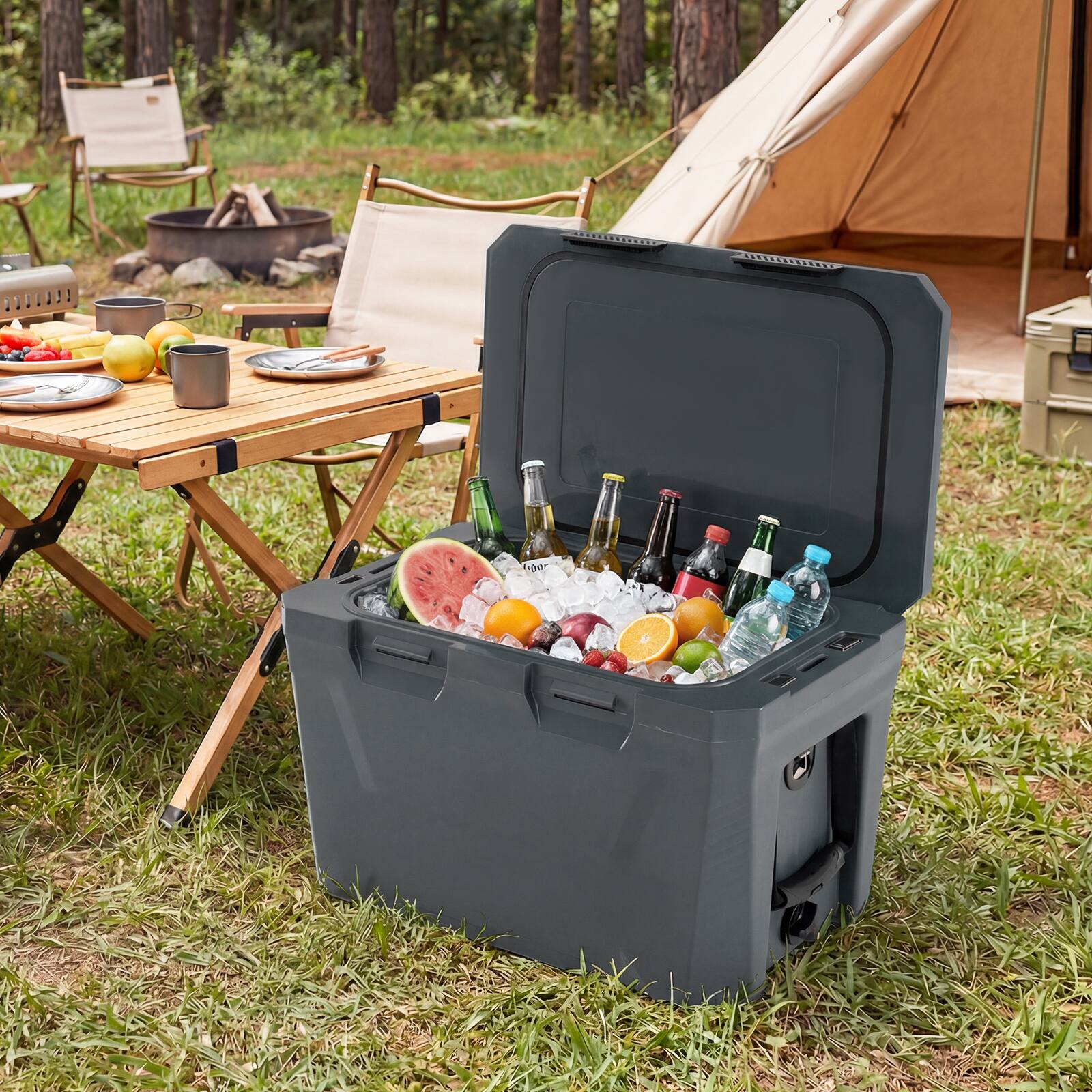 Alt View 1. Gymax - Gymax 37 QT Insulated Portable Cooler w/2 Cup Holders Bottle Opener & Drain Plug Gray - Gray.
