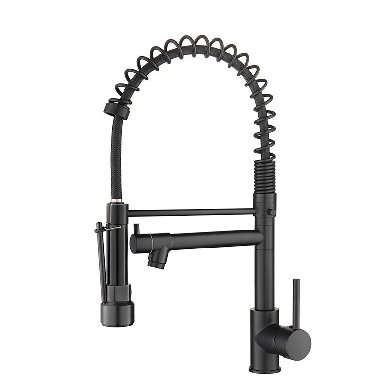 Angle. TinyHomie - Commercial Black Kitchen Faucet Pull Down Sprayer Single Handle - Black.