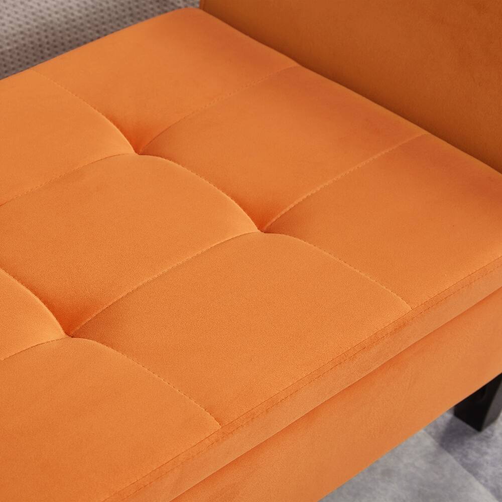 Alt View 2. Ropilly - Ropilly 51.5" Tufted Orange Velvet Storage Bench, Upholstered End of Bed Ottoman with Curved Arms for Bedroom & Entryway - Orange.
